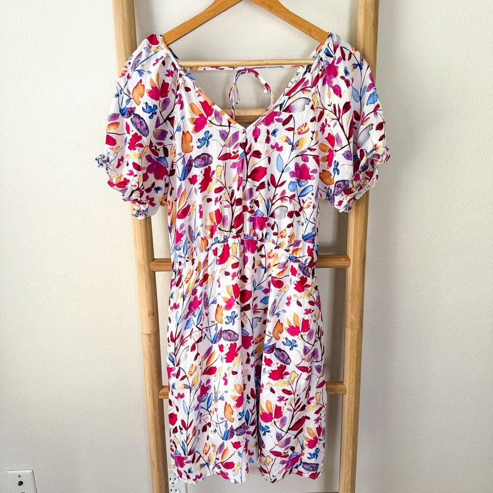 Staccato White Floral Midi Dress with Pink, Orange and Blue Accents